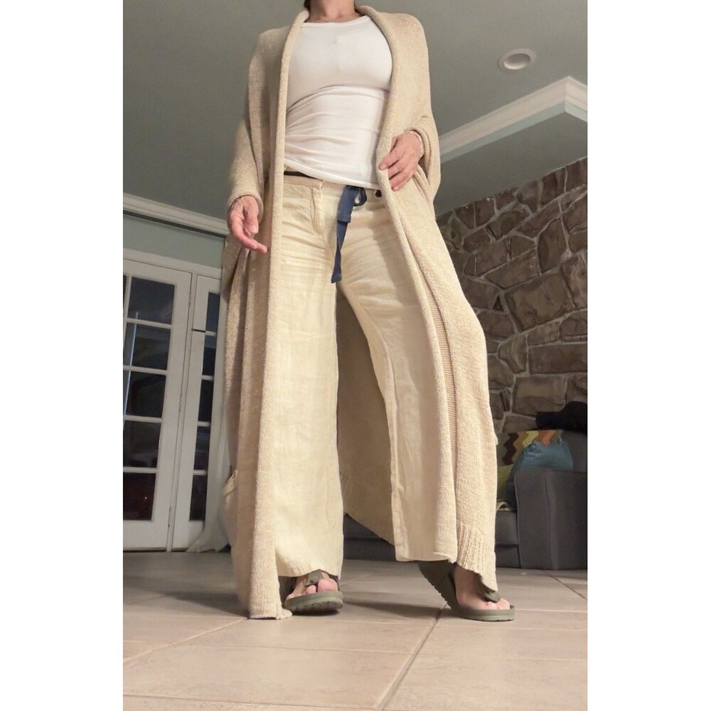 Calypso St Barth Peach‎  Waterfall Cardigan Sweater Size Small Tan Color L long